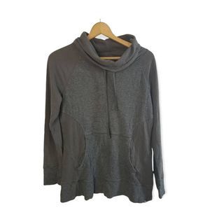 Eddie Bauer Womens Sweatshirt Gray Heathered Cowl Neck Drawstring Long Sleeve M